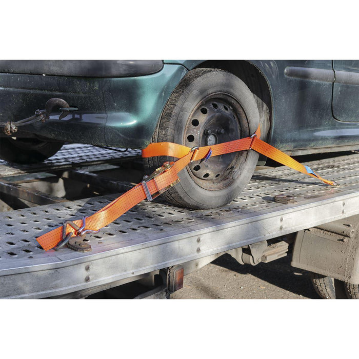 Sealey Car Transporter Ratchet Tie Down 50mm x 3m Steel Wheel Single 4500kg Brea Sealey - Town Tools 