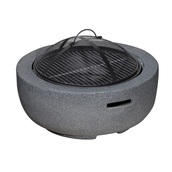 Dellonda Round MgO Fire Pit with BBQ Grill Ø60cm Safety Mesh Screen - Dark Grey