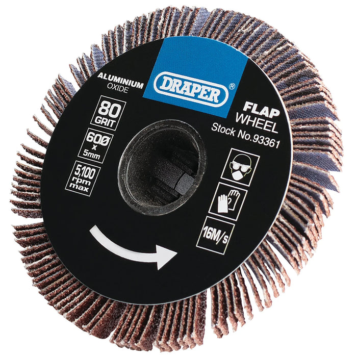 Draper Aluminium Oxide Flap Wheel, 5 x 60mm, 80 Grit - APT256