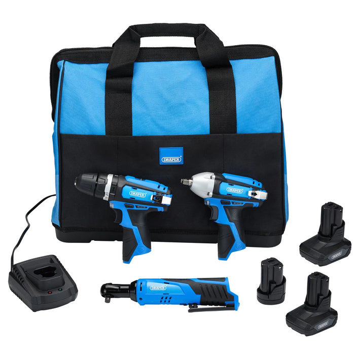 Draper 12V Drill Drive and Ratchet Interchange Kit, 2 x 4.0Ah Li-ion Battery, 1
