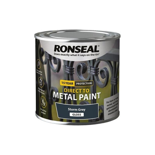 Ronseal Direct to Metal Paint Storm Grey Gloss 250ml Ronseal - Town Tools