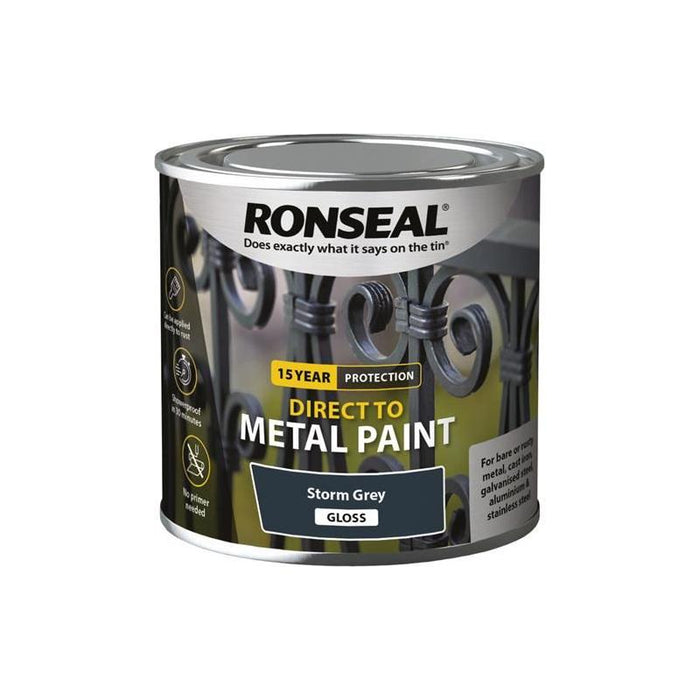Ronseal Direct to Metal Paint Storm Grey Gloss 250ml Ronseal - Town Tools