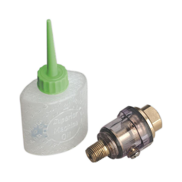 Sealey Mini In-Line Air Tool Oiler 1/4"BSP with Filler SA111 Sealey - Town Tools 