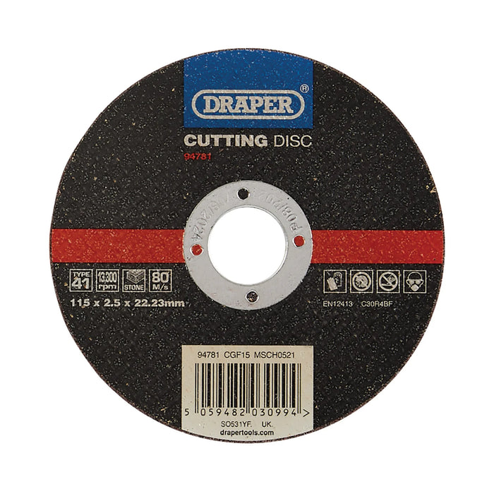 Draper Flat Stone Cutting Disc, 115 x 2.5 x 22.23mm - CGF15