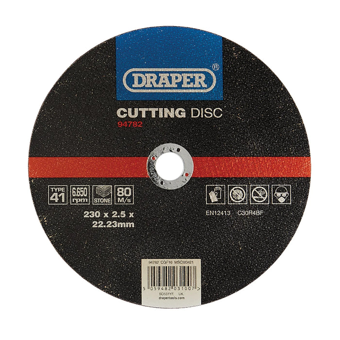 Draper Flat Stone Cutting Disc, 230 x 2.5 x 22.23mm - CGF16