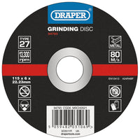 Draper DPC Metal Grinding Disc, 115 x 6 x 22.23mm - CGD6