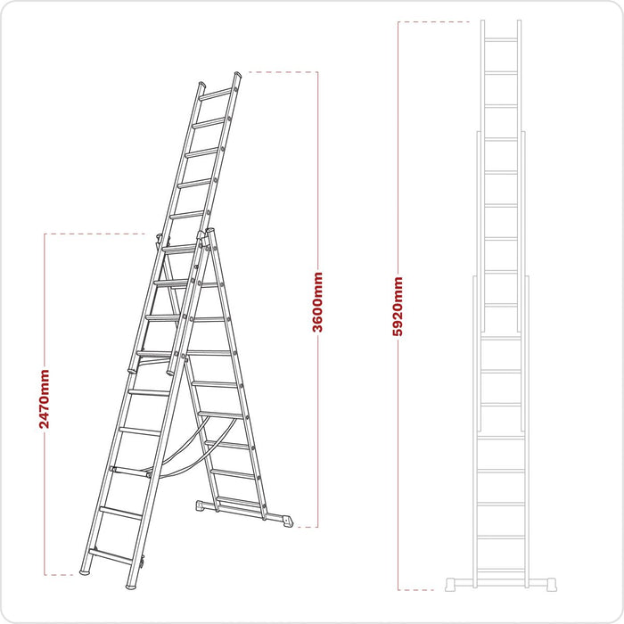 Sealey Extension Combination Ladder 3 x 9 Aluminium - BS EN 131 ACL3 Sealey - Town Tools 