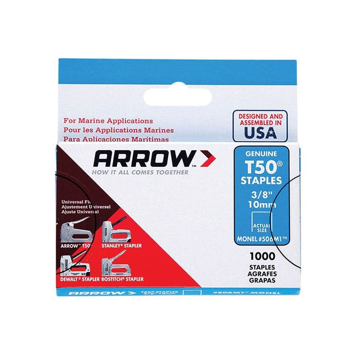 Arrow T50M 506m Monel Staples 10mm (3/8in) (Box 1000) Arrow - Town Tools