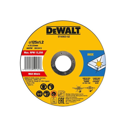 Dewalt Power Tools Metal Cutting Disc 125 X 1.2 X 22.23mm (Pack of 10) DeWALT Power Tools - Town Tools