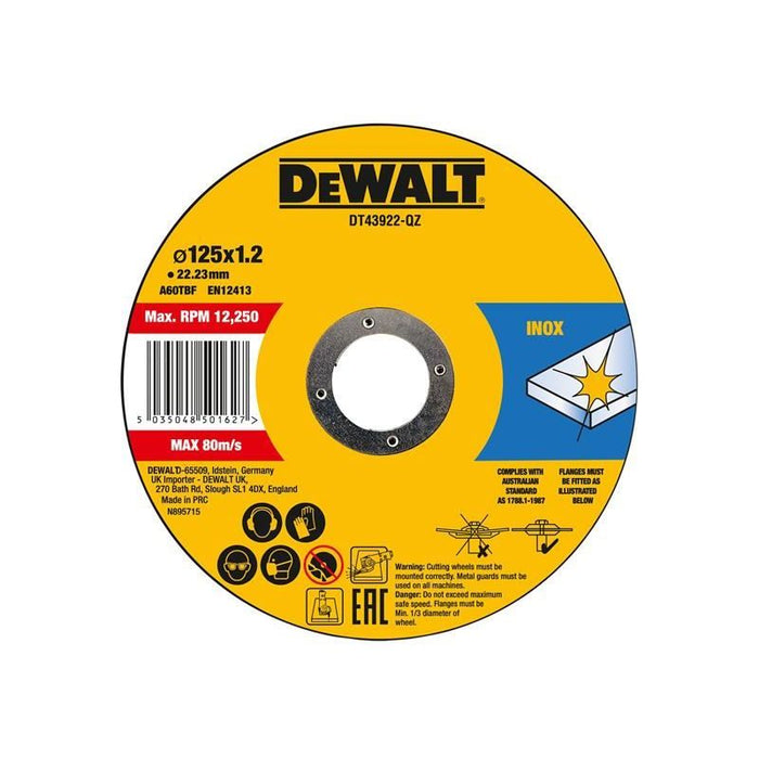 Dewalt Power Tools Metal Cutting Disc 125 X 1.2 X 22.23mm (Pack of 10) DeWALT Power Tools - Town Tools