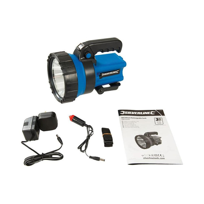 Silverline 5W Lithium Rechargeable Torch 200 Lumen Silverline - Town Tools 