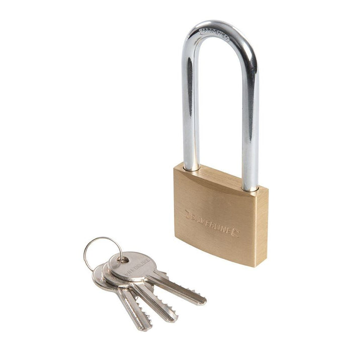 Silverline Brass Padlock Long Shackle 50mm Silverline - Town Tools 