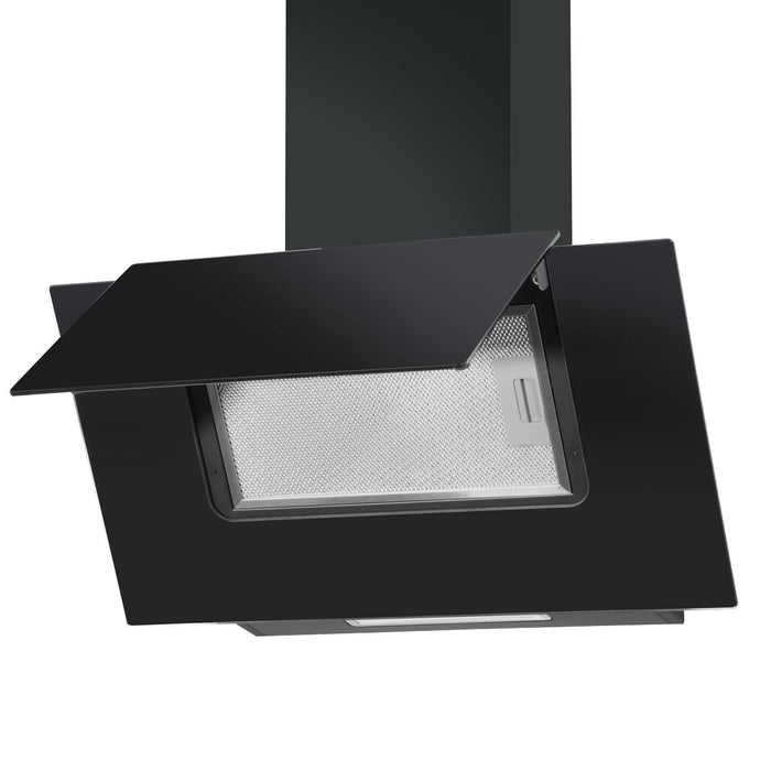 Baridi Angled Chimney Cooker Hood with Carbon Filters & LED Lamp - Black Glass