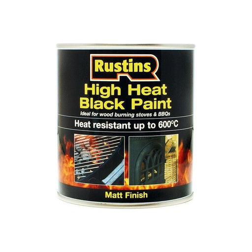 Rustins High Heat Paint 600°C Black 500ml Rustins - Town Tools