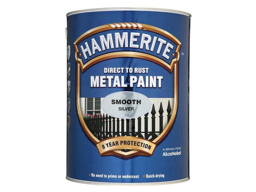 Hammerite Direct to Rust Smooth Finish Metal Paint Silver 5 Litre Hammerite - Town Tools