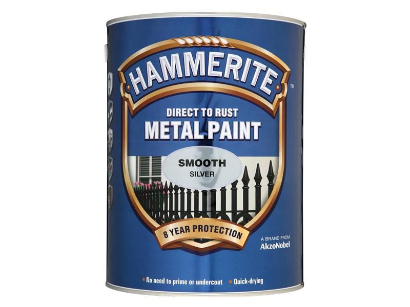 Hammerite Direct to Rust Smooth Finish Metal Paint Silver 5 Litre Hammerite - Town Tools