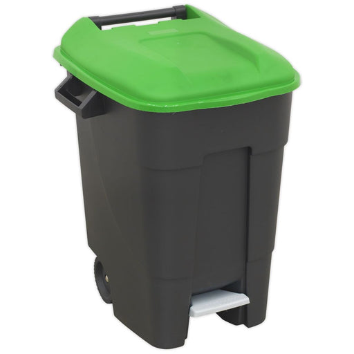 Sealey Refuse/Wheelie Bin with Foot Pedal 100L Green BM100PG Sealey - Town Tools 