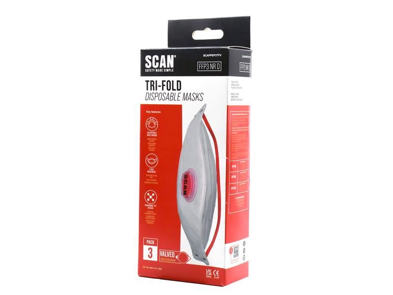 Scan Tri Fold Valved Disposable Mask FFP3 (Pack 3) Scan - Town Tools