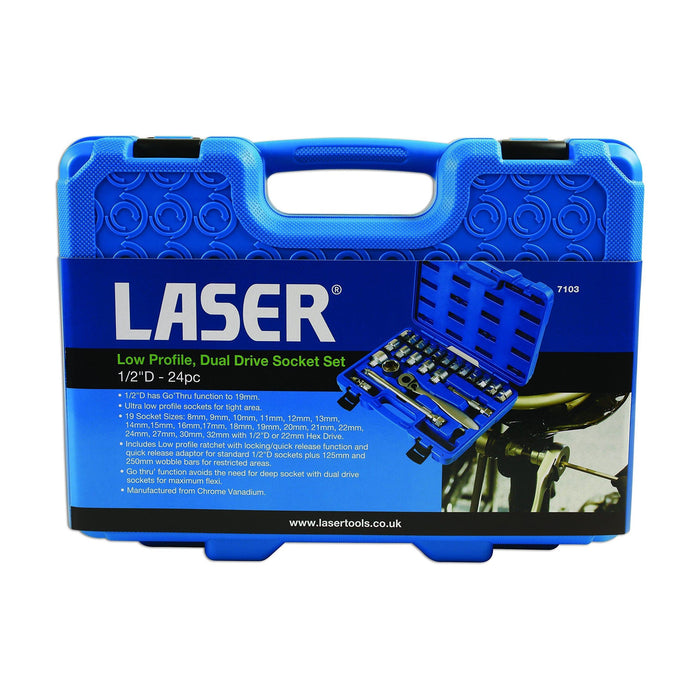Laser Low Profile Dual Drive Socket Set 1/2"D 24pc 7103