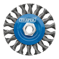 Draper Steel Twist-Knot Flat Wire Wheel Brush, 100mm, M14