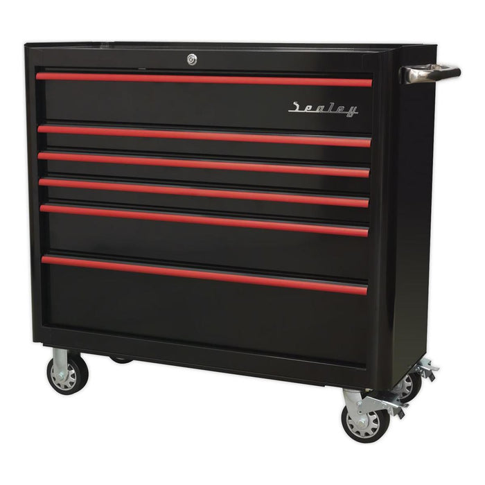 Sealey Rollcab 6 Drawer Wide Retro Style Black with Red Anodised Drawer Pulls Sealey - Town Tools 