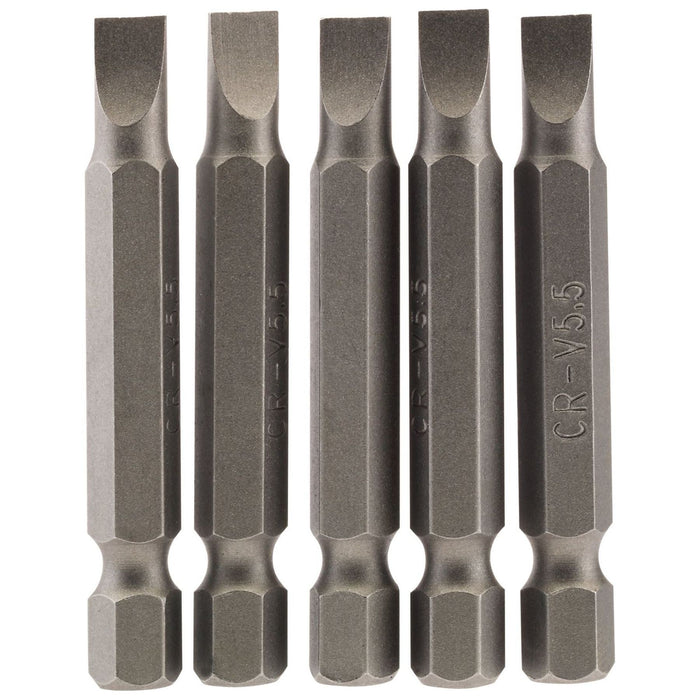 Draper Plain Slot Insert Bit, 5.5mm, 1/4" Hex, 50mm Long (Pack of 5) 64272 Draper - Town Tools 