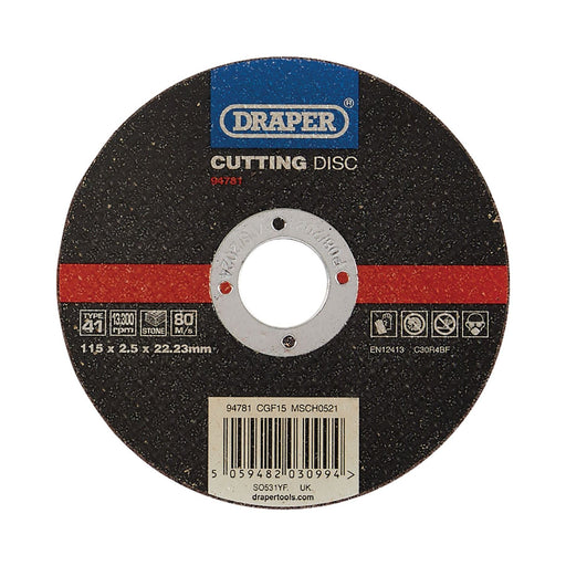 Draper Flat Stone Cutting Disc, 115 x 2.5 x 22.23mm 94781 Draper - Town Tools 