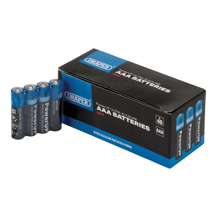 Draper PowerUP Ultra Alkaline AAA Batteries (Pack of 40) 03970 Draper - Town Tools 