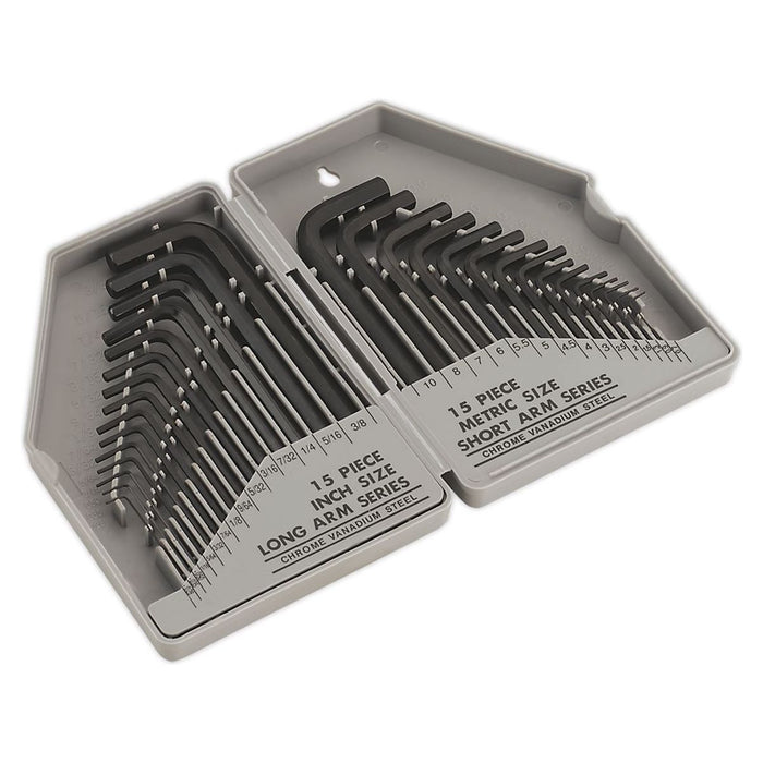 Sealey Hex Key Set 30pc Long/Short-Arm Metric/Imperial S0484 Sealey - Town Tools 