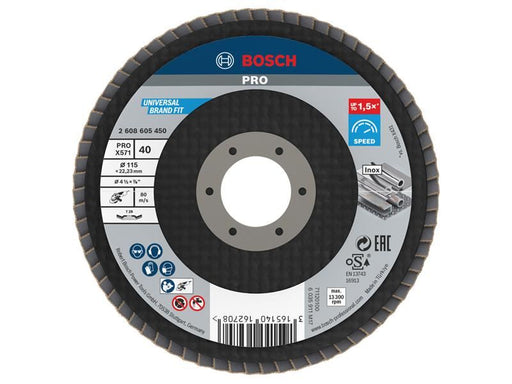 Bosch Powertool Accessories PRO X571 Flap Disc, Angled 115 x 22.23 x G40 Bosch Powertool Accessories - Town Tools
