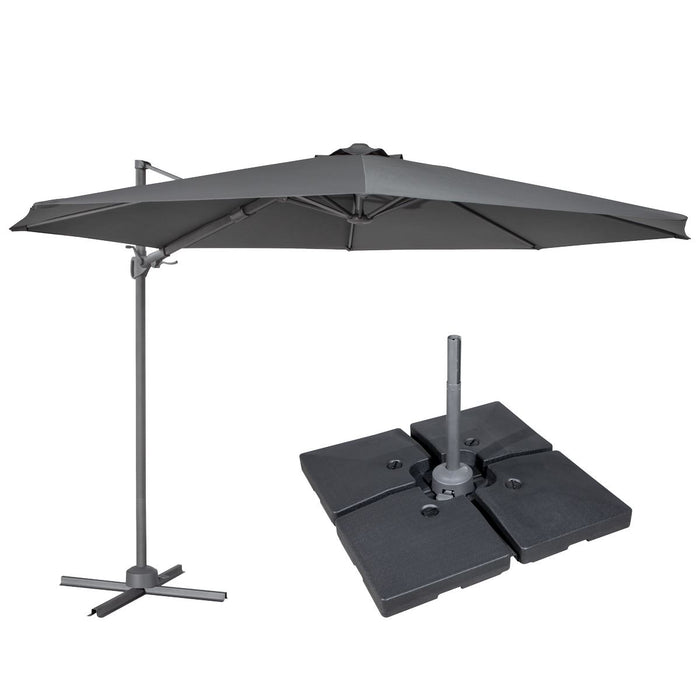 Dellonda Cantilever Parasol with 360 Rotation, Tilt, Cover & Base 3m - Grey