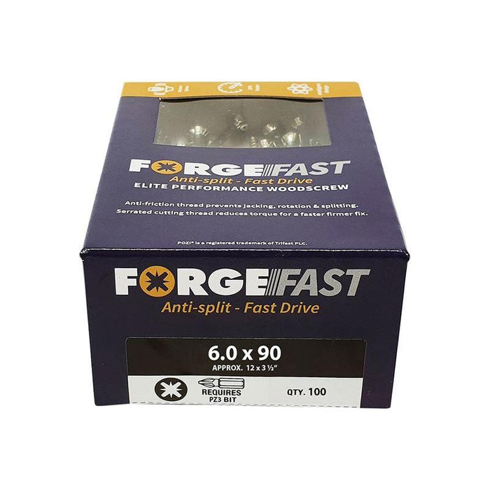 Forgefix ForgeFast Pozi Compatible Elite Performance Wood Screw ZY 6.0 x 90mm Box 100 ForgeFix - Town Tools