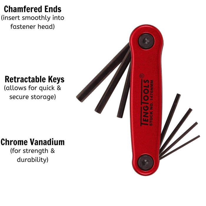 Teng Tools Folding Hex Key Set 1.5-6 mm ALU 7 Pieces Teng Tools - Town Tools 