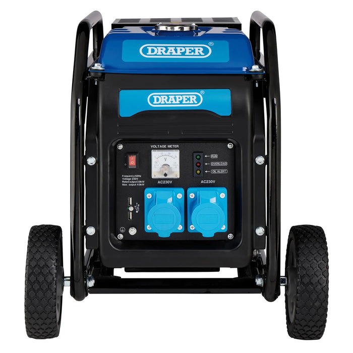 Draper Petrol Open Frame Inverter Generator with Wheels, 3800W - PG4000