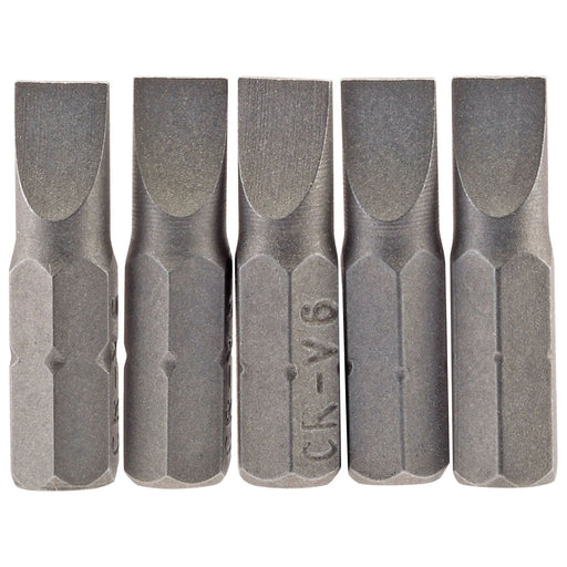 Draper Plain Slot Insert Bit, 6mm, 1/4" Hex, 25mm Long (Pack of 5) 64011 Draper - Town Tools 