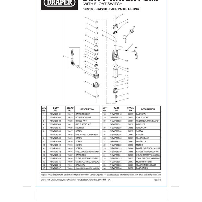 Draper O Ring Base Seal - Model Y-SWP280-18