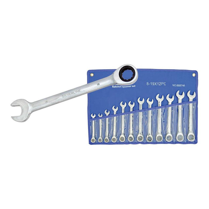 Silverline Fixed Head Ratchet Spanner Set 12pce 8 - 19mm Silverline - Town Tools 