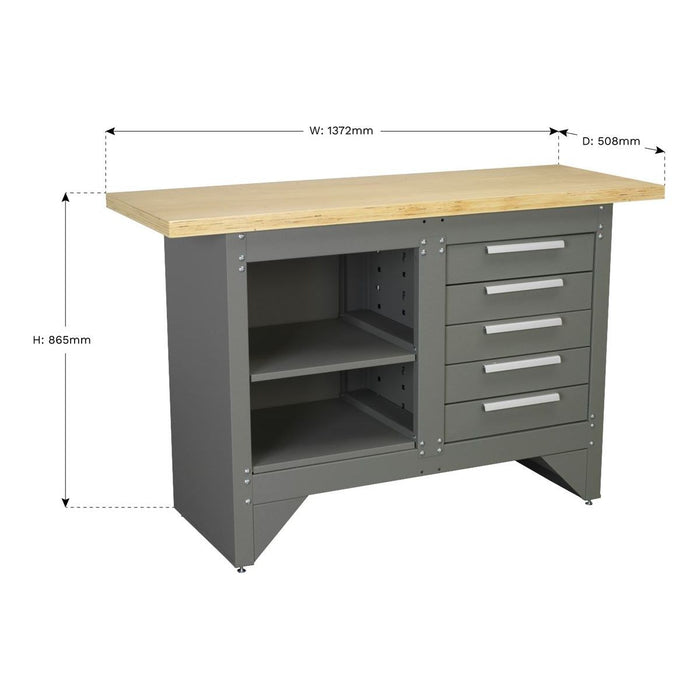 Sealey Workbench with 5 Drawers Ball-Bearing Slides Heavy-Duty AP2030BB Sealey - Town Tools 