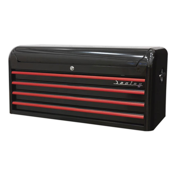 Sealey Topchest 4 Drawer Wide Retro Style Black with Red Anodised Drawer Pulls Sealey - Town Tools 