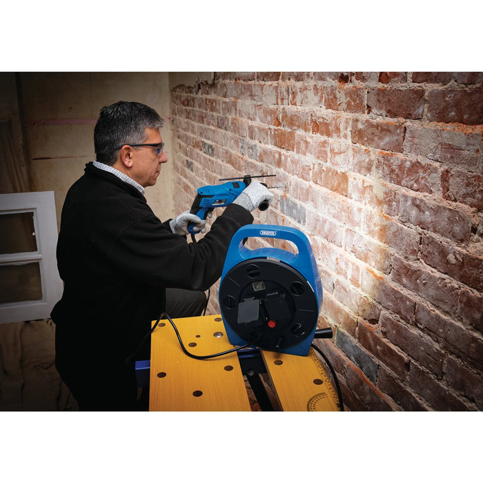 Draper 230V 2-Way Cable Reel with LED Work Light, 10m - DCR10/LED