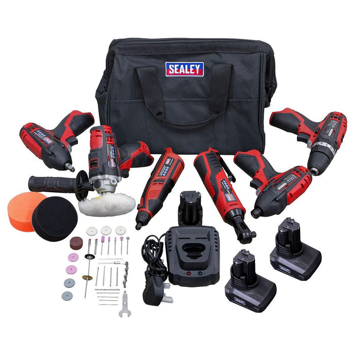 Sealey SV12 Series 6 x 12V Cordless Power Tool Kit 3 Batteries CP1200COMBO2B Sealey - Town Tools 