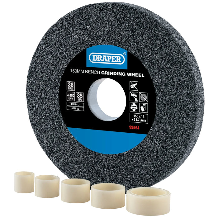 Draper Aluminium Oxide Bench Grinding Wheel, 150 x , 36 Grit 16-20mm
