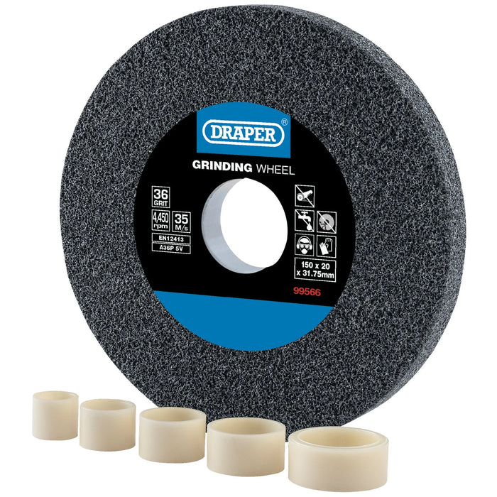 Draper Aluminium Oxide Bench Grinding Wheel, 150 x , 36 Grit 16-20mm