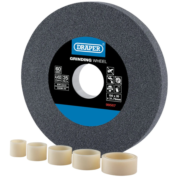 Draper Aluminium Oxide Bench Grinding Wheel, 150 x , 60 Grit 16-20mm