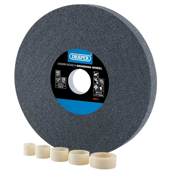 Draper Aluminium Oxide Bench Grinding Wheel, 200 x 25mm, 60 Grit - BG20025F