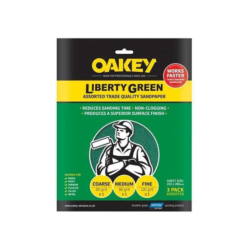 Oakey Liberty Green Aluminium Oxide Sheets 230 x 280mm Assorted (3) Oakey - Town Tools