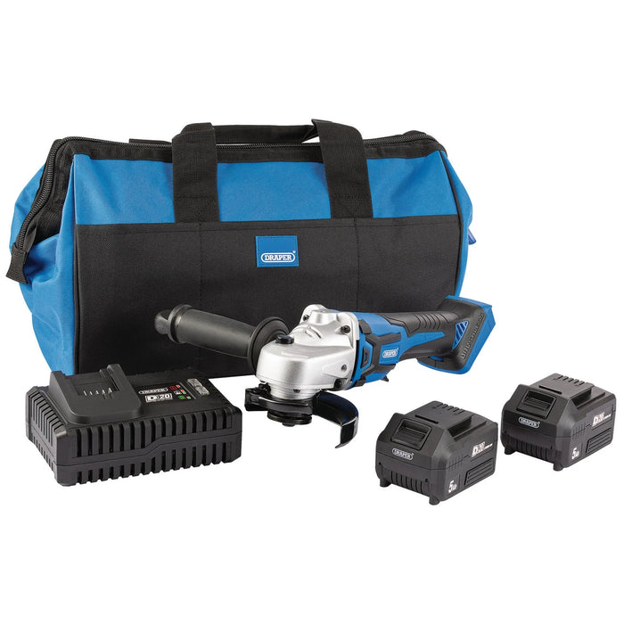 D20 20V Brushless Angle Grinder, 115mm, 2 x 5.0Ah Batteries, 1 x Fast Charger, 1