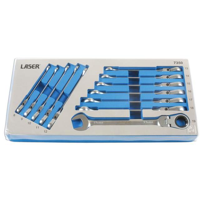 Laser Flexi-Head Ratchet Ring Spanner Set 7350 Laser - Town Tools 