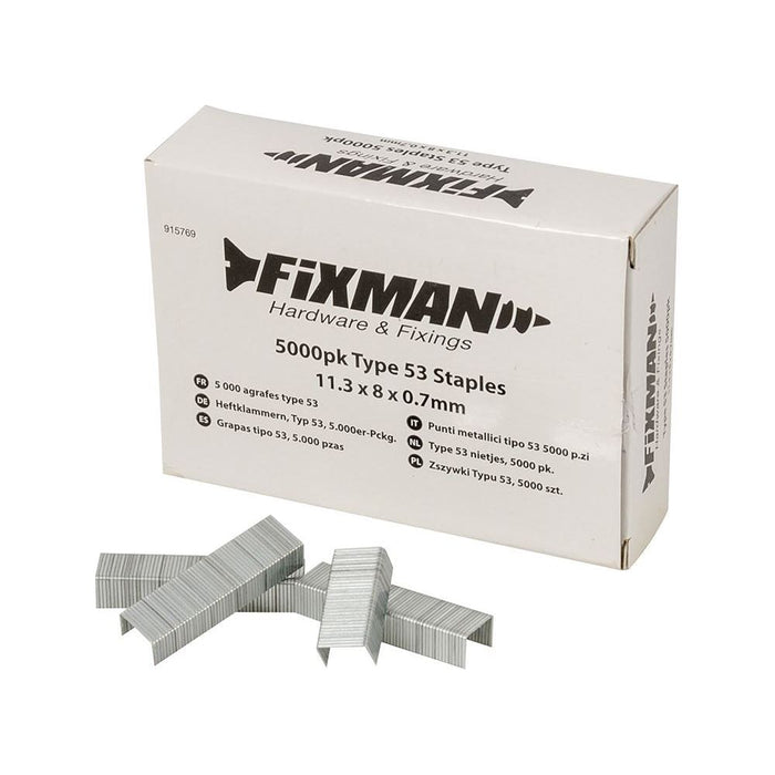 Fixman Type 53 Staples 5000pk 11.25 x 8 x 0.75mm Fixman - Town Tools 