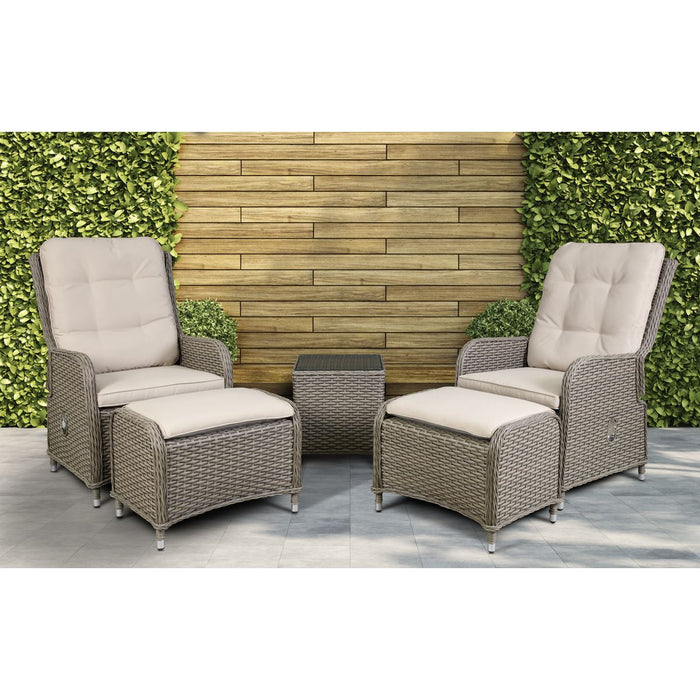 Dellonda Chester Rattan Wicker Outdoor Recliner Loungers & Table Set 5pc